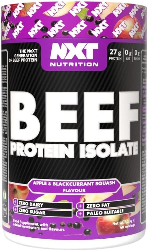NXT Nutrition Beef Protein Isolate Powder - Protein Powder High in Natural Amino Acids - Paleo, Keto Friendly - Dairy and Gluten Free - Muscle Recovery | 1.2kg (Apple and Blackcurrent)