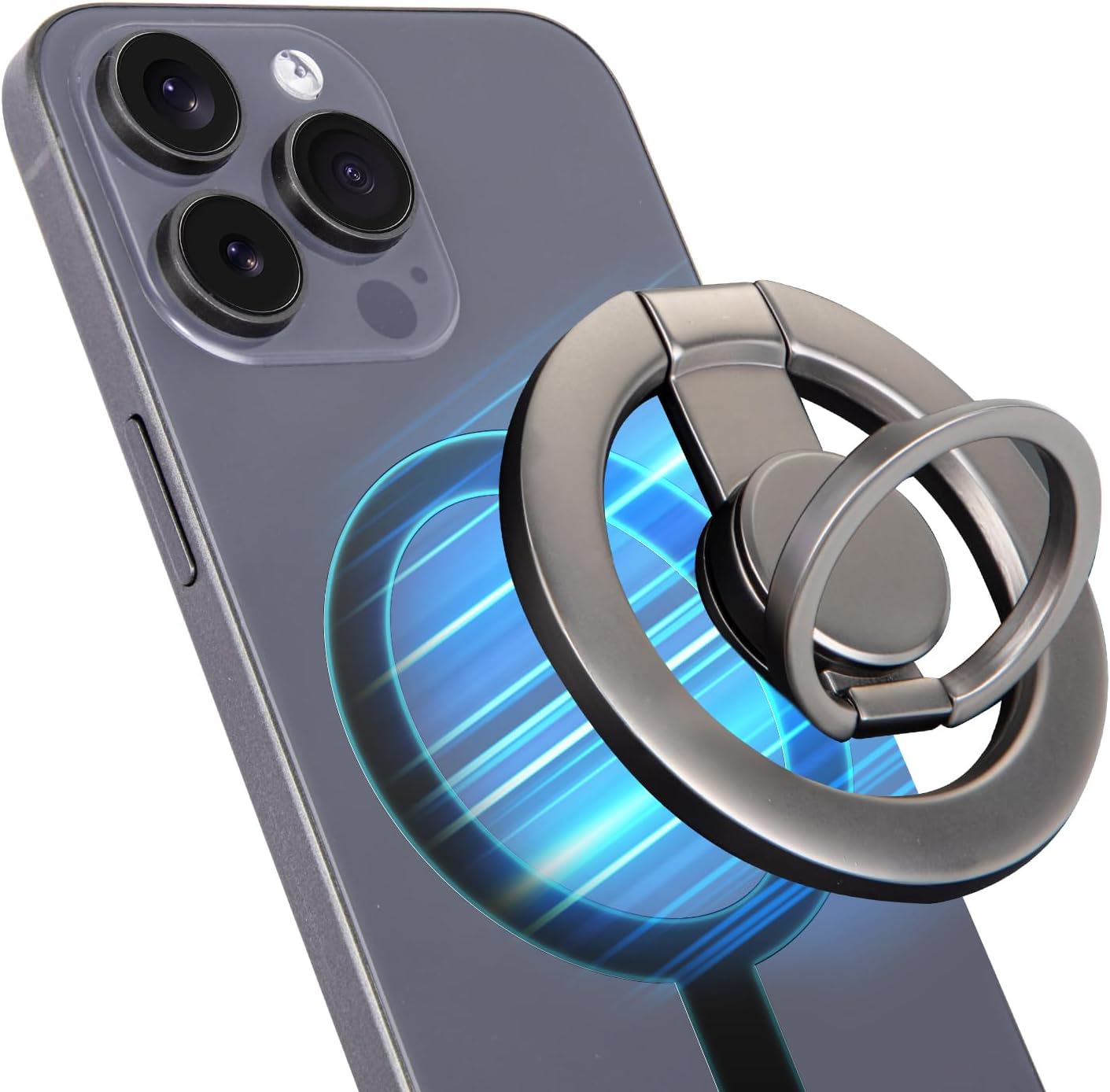 Magnetic Phone Ring Holder with Metal Ring Sticker, Long Grip as Hook, Cell Phone Grip for Hand Finger Holder Kickstand Phone Stand Compatible for MagSafe Sticker iPhone 16/15/14/13/12 Series