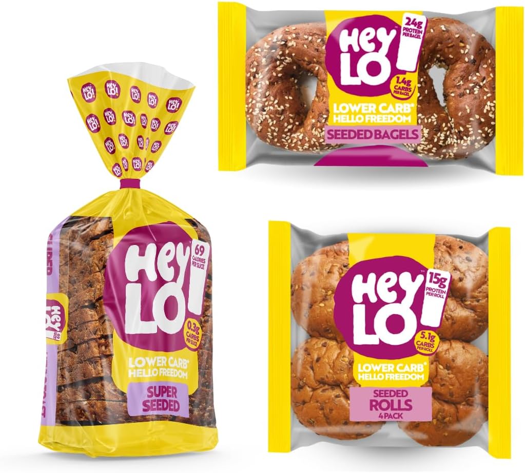 HeyLO! Seeded Low Carb Bundle - 1 Pack Seeded Loaf 450g, 1 Pack of 2 Bagels, 1 Pack of 4 Seeded Rolls - All Keto Friendly