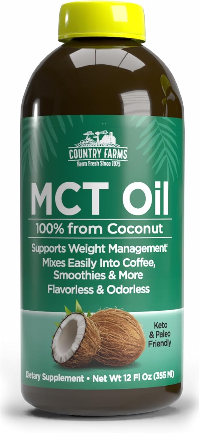 COUNTRY FARMS MCT Oil, Brain and Body Fuel from Coconuts*, Promotes Natural Energy, Keto and Paleo Friendly, Flavorless and Odorless, Non-GMO, 12 Fl Oz