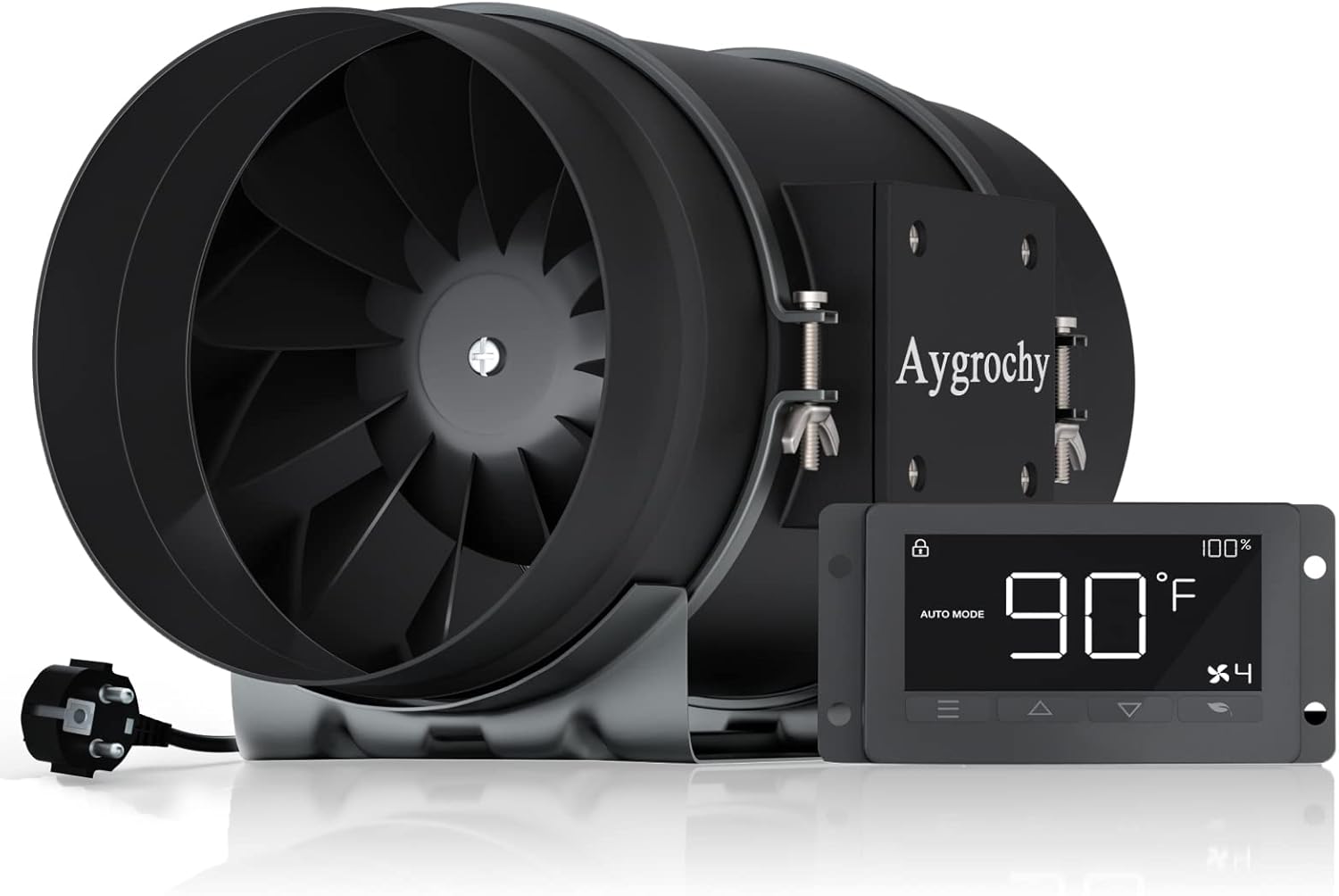Aygrochy Quiet 8” Inline Duct Fan with Temperature Humidity Controller - Ventilation Exhaust Fan Using for Heating Cooling Booster, Grow Tents, Hydroponics,Home use Ventilation and Exhaust Blower.