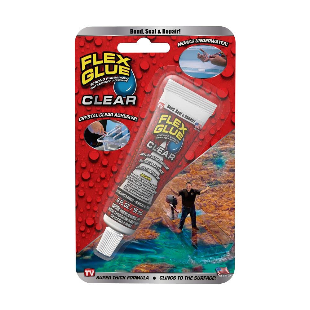 Flex Glue, Mini, Clear, Super Strong, Transparent, Rubberized Waterproof Adhesive, Works Underwater, Use on Pools, Showers, Outdoors, Concrete, Brick, Pavers, Masonry, UV Resistant