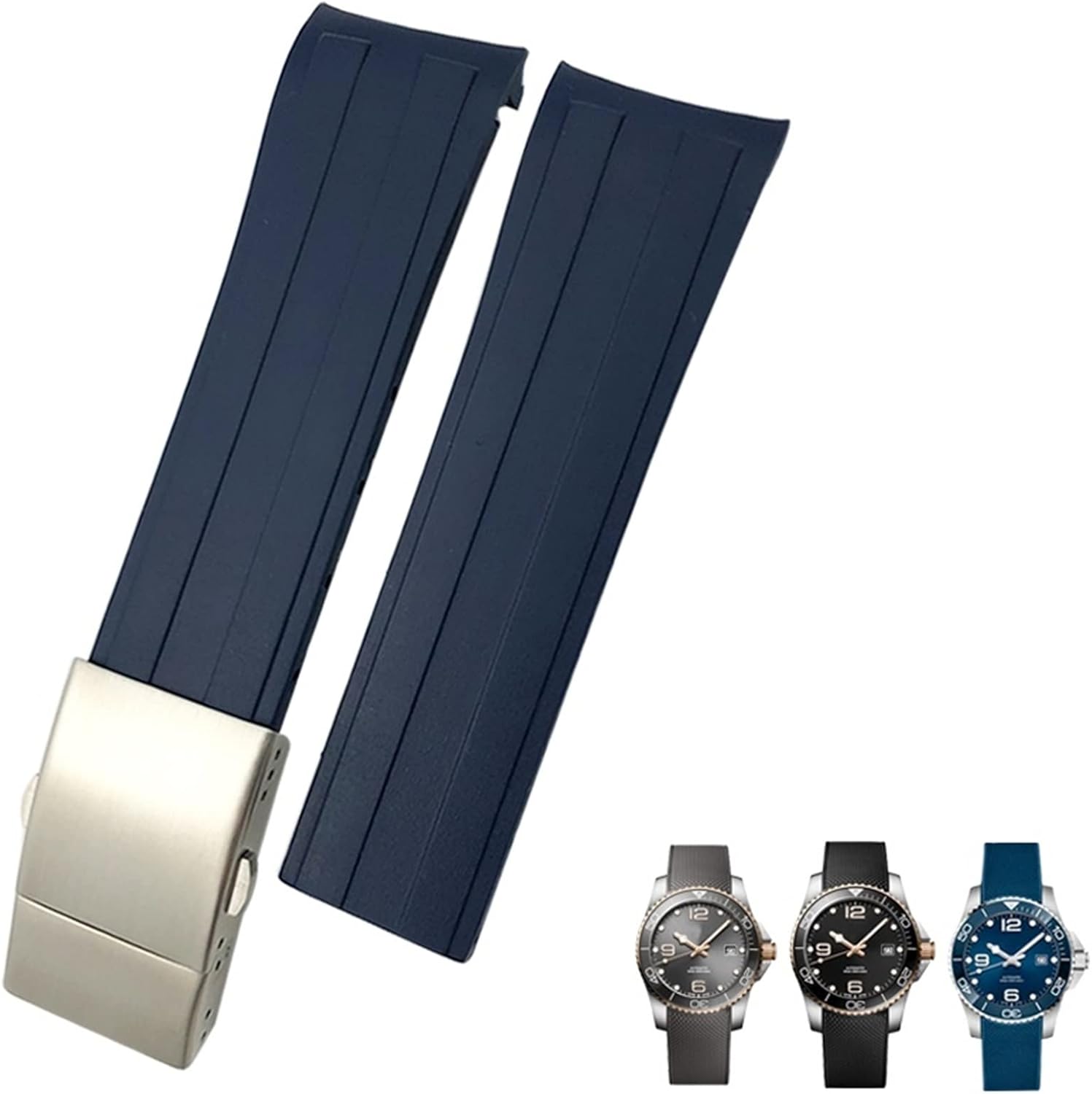 FFHAO 21mm 22mm Curved Rubber Silicone Strap Fit For Longines Hydroconquest L3 MIDO Watch Waterproof Sport Soft Watchbands