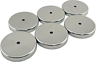 Master Magnetics Round Base Magnet Fastener with 0.197" Center Hole Chrome Plate, 2.04" Diameter, 0.302" Thick, 35 Pounds, Silver (Pack of 6), RB50CX6