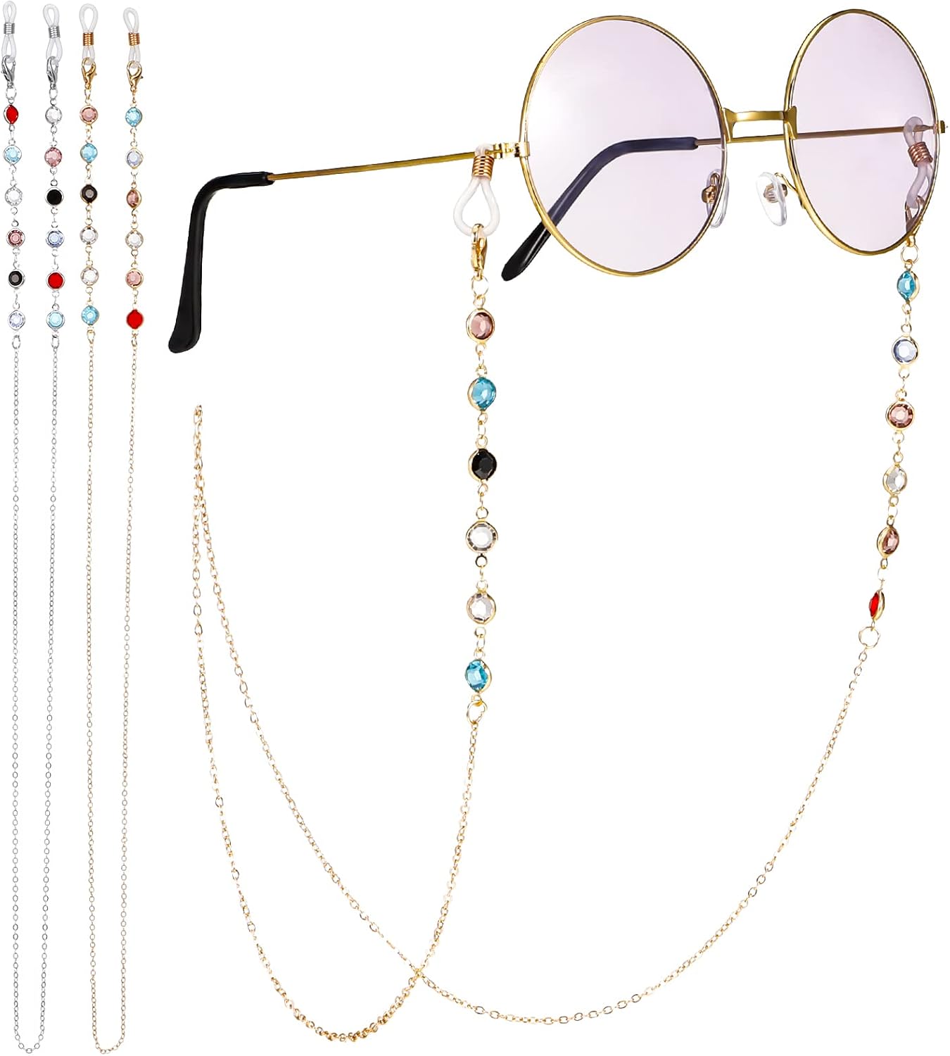 FANTESI 2 Pcs Eyeglasses Chain, Glasses Chain Bead Glasses Strap Spectacle Chain Glasses Cord Sunglasses Strap Lanyard Eyewear Strap for Women Sports