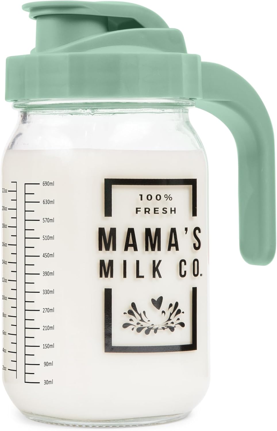 Breast Milk Pitcher with Leak Proof Pop Top Lid - Easy Pour Mason Jar Breastmilk Pitcher for Fridge – Glass Jug with Spout for Formula, Preparing Bottles, and Breast Milk Storage – Family-Owned Brand