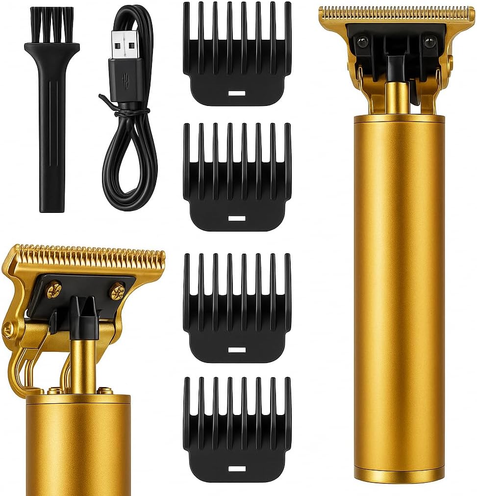 Hair Clippers Beard Trimmer for Men,Electric Cordless Rechargeable Hair Trimmer Set for Barbers and Home,USB Zero Gapped T Blade Hair Cutting Kit, Gift for Men (Gold)