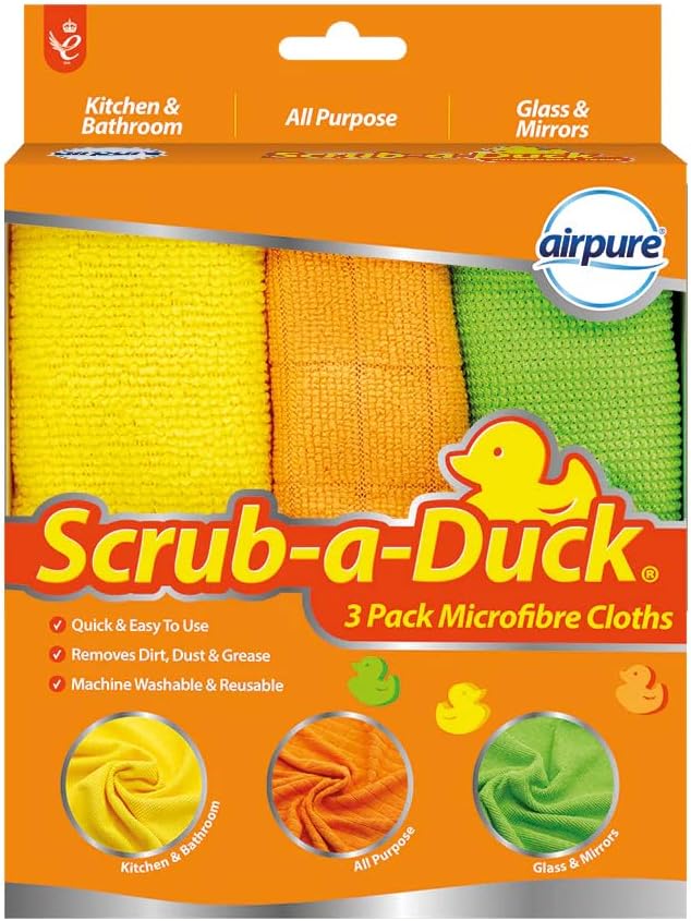 Scrub-a-Duck® Microfibre Cloths (3 Pack) | Quick & Easy to Use | Removed Dirt, Dust & Grease |Machine Washable & Reusable