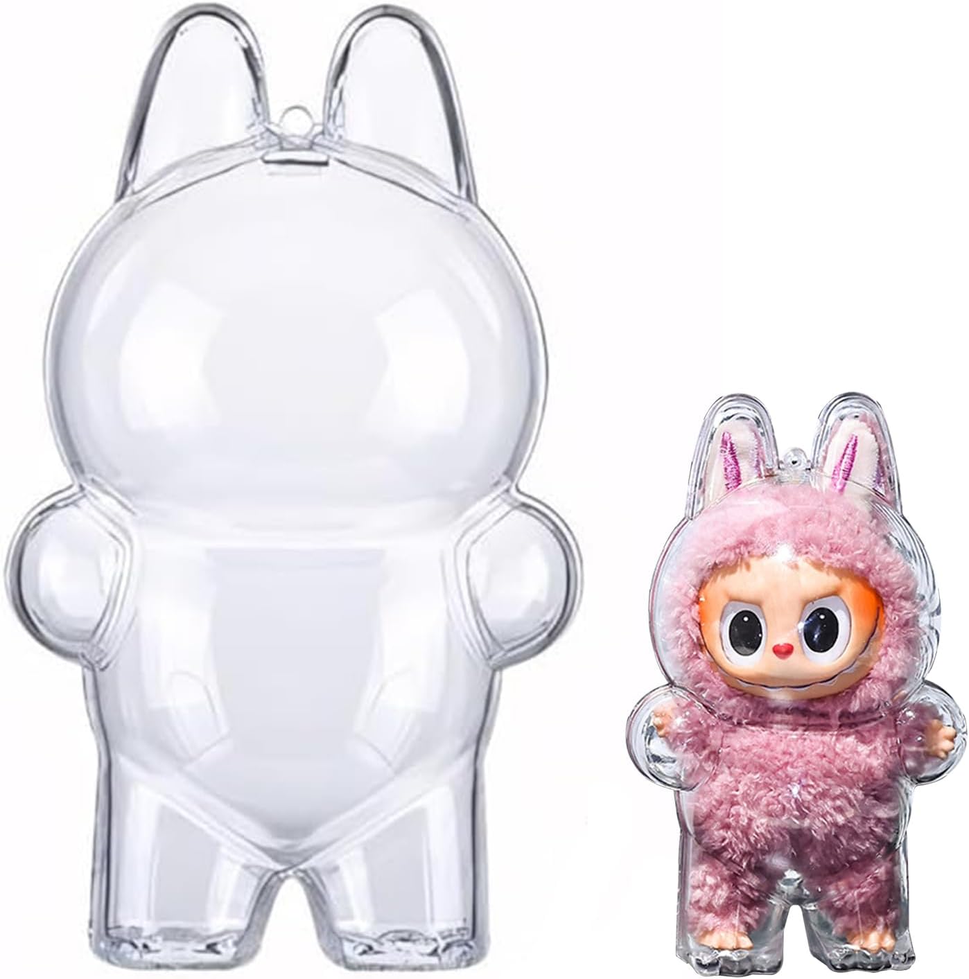 LABUBU Protective Case (Standing) – Thickened High-Transparency Cover, Shockproof & Stain-Resistant, Includes Beaded Chain and Lanyard Slot