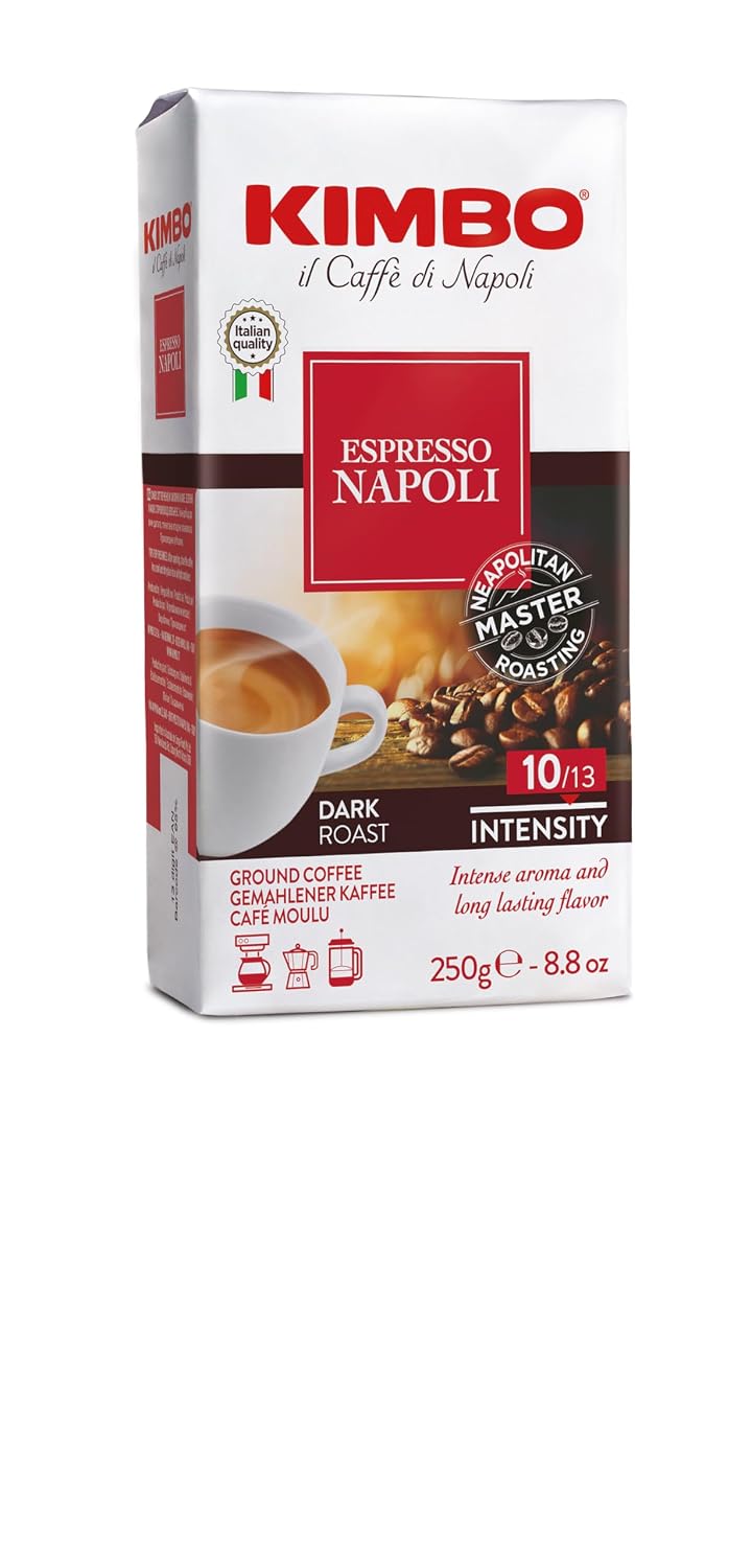 Kimbo Napoli Ground Coffee, Dark Roast, 8.8oz Brick