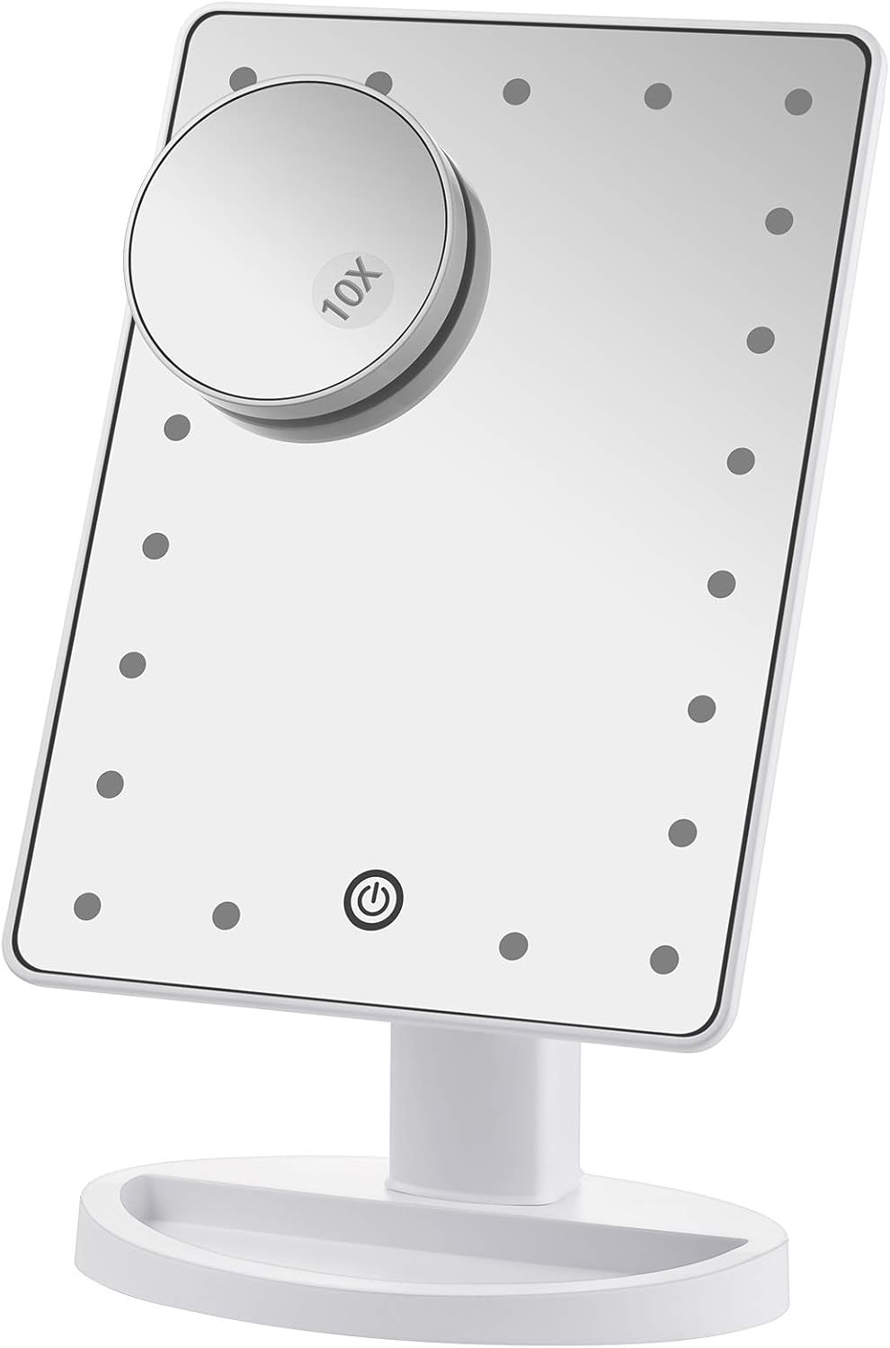 Nestling Makeup Mirror with Lights, 21 LED Lights Vanity Cosmetic Touch Screen, 10x Magnification Detail Mirror, 180° Free Rotation, Dual Power Supply Light