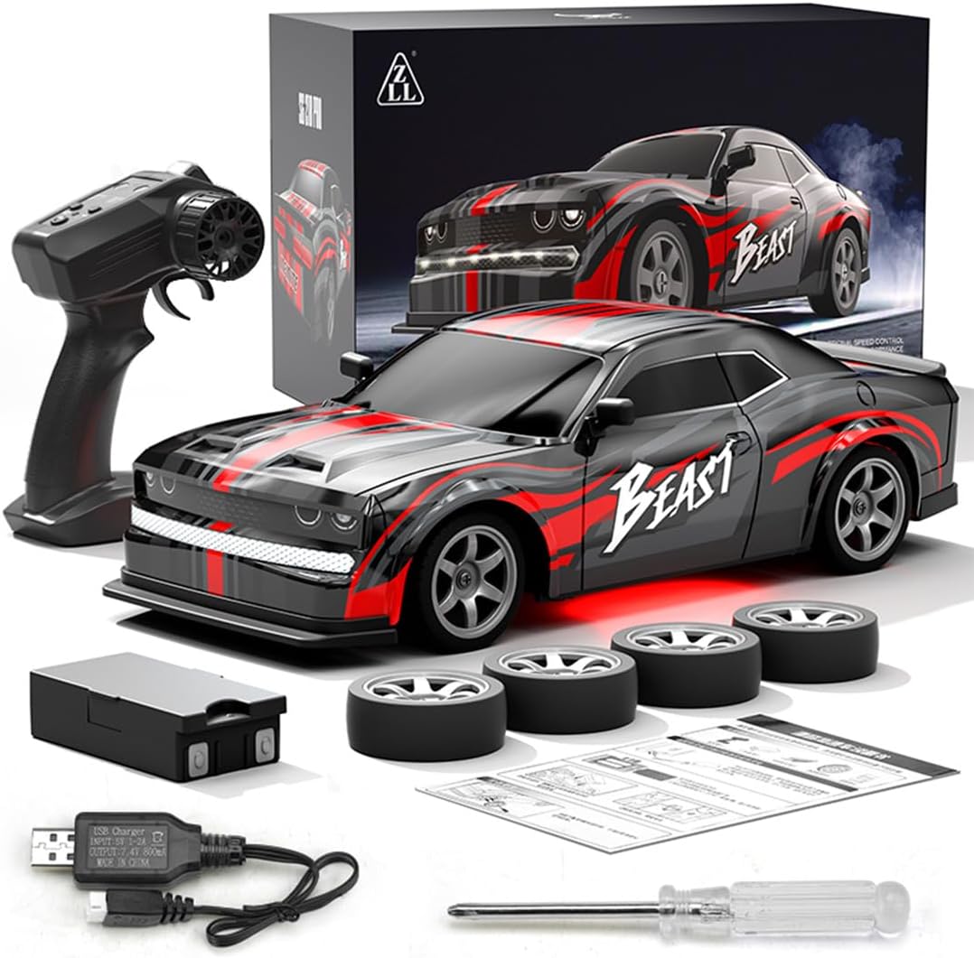 Kisss SG218PRO RC Drift Car, 1/16 Remote Control Sports Car with LED Lights, 2.4G Full-Proportional 4WD 25KH/H High Speed Drifting Mini Racing Cars Gift, 2 Batteries/RTR Version