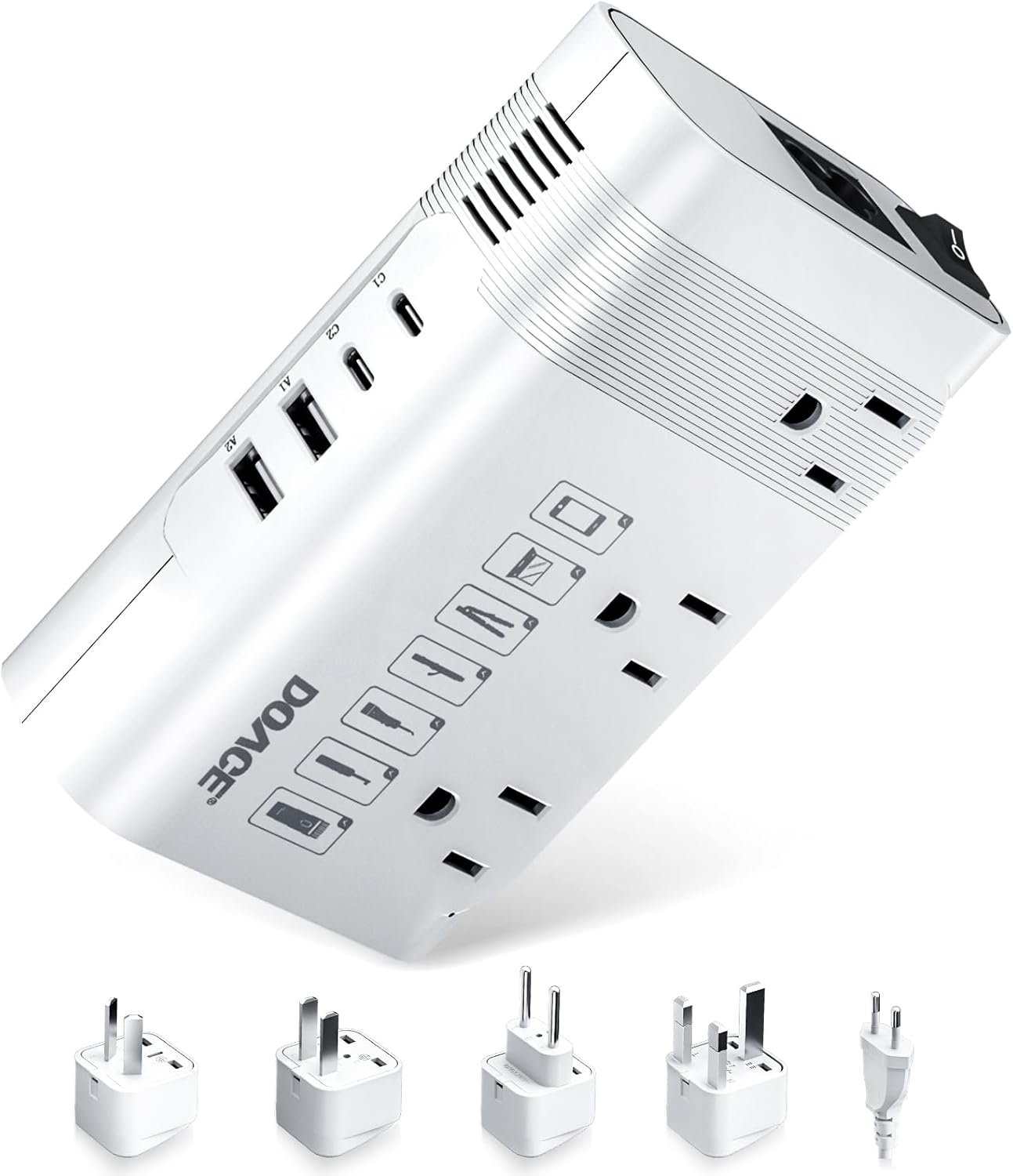 DOACE 220v to 110v Voltage Converter US to Europe: 350W 220 to 110 Voltage Converter for European Travel - International Power Adapter Plug Combo Step Down Transformer White