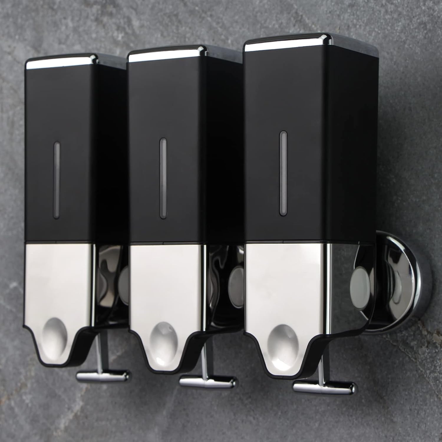 3 x 500ml per Cup Wall Mounted Manual Soap Dispenser for Home, Bath, Kitchen, Hotels, Restaurants. Shower and Lotion Dispenser (Black)