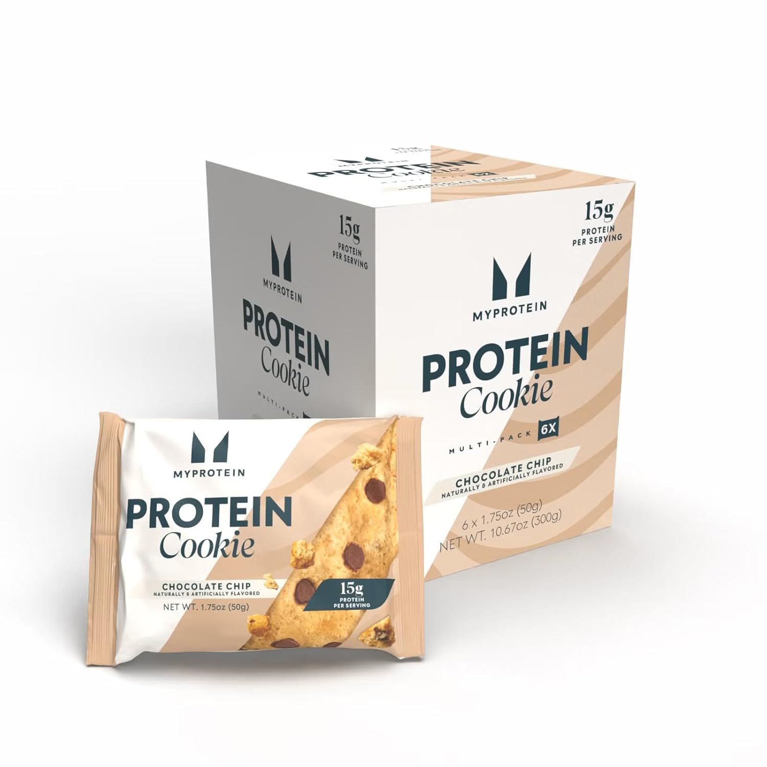 Myprotein Baked Protein Cookie, Chocolate Chip Flavor, High Protein Snack with 60g Protein Per Box (15g Per Cookie), 6 Soft-Baked 60g Cookies, Delicious Post-Workout Treat, 210 Calories Each