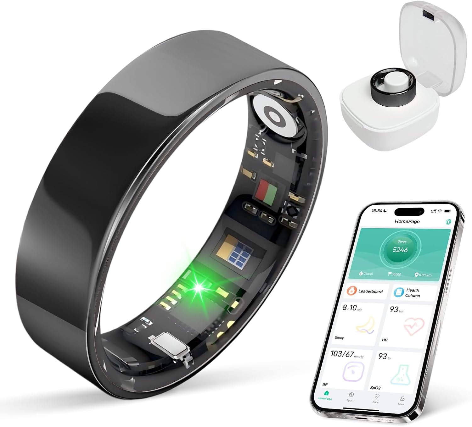 Smart Health Ring for Women & Men Fitness Tracker with Heart Rate, Blood Pressure,Blood Oxygen,Step Counting, Sleep Monitoring,IP68 Waterproof for iPhone and Android, No Subscription Fee(Black, 7)