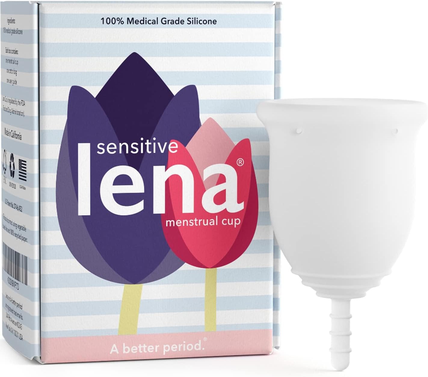 Lena Sensitive Menstrual Cup, Soft Reusable Period Cup, Tampons,Period Underwear and Menstrual Pads Alternative, Feminine Care, FSA Eligible, Silicone Menstrual Cups, Made in USA, Large, Clear