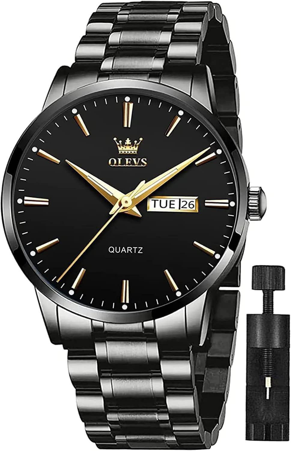 OLEVS Mens Watches Stainless Steel Waterproof Date Analog Quartz Watch Classic Luxury Dress Luminous Gold/Black/Blue/White Dial Wrist Watches for Men