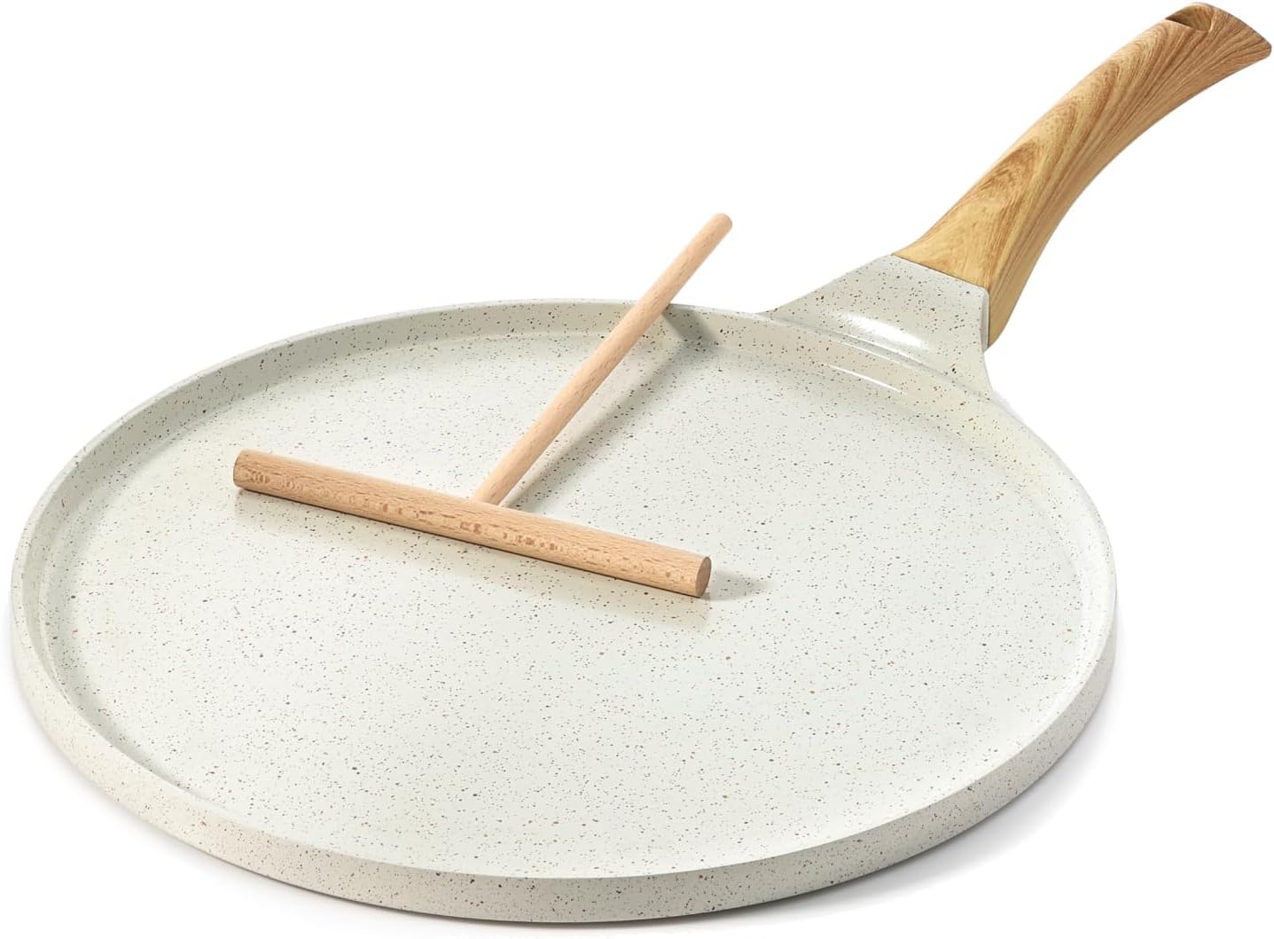 SENSARTE Nonstick Crepe Pan with Spreader, 10-Inch Natural Ceramic Coating Dosa Pan Pancake Flat Skillet Tawa Griddle with Stay-Cool Handle, Induction Compatible, PFOA Free (White)