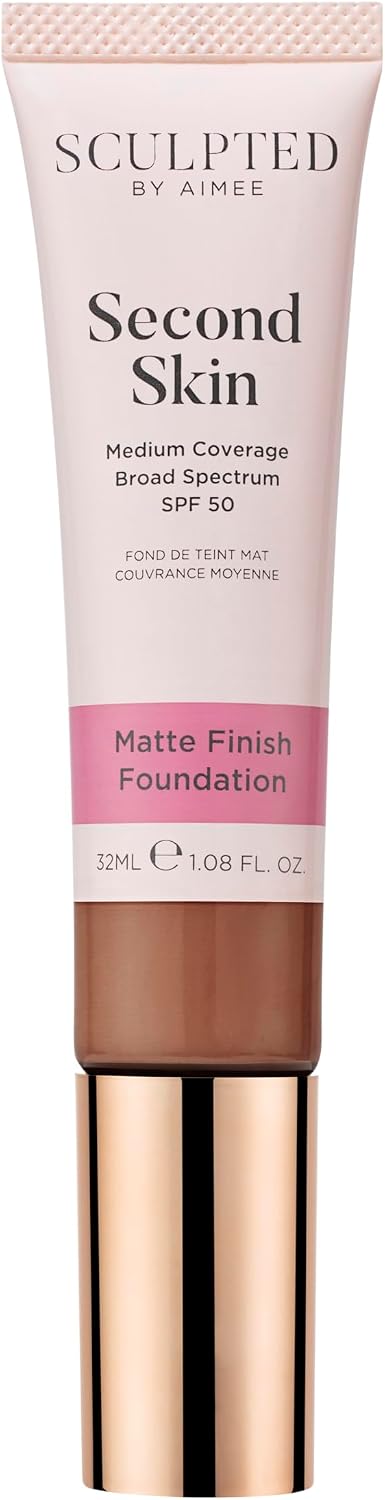 Second Skin Matte Liquid Face Foundation from Sculpted by Aimee - 32ml Buildable, Medium Coverage Foundation with Matte Finish, Hyaluronic Acid, Collagen Boosting Formula, SPF 50, (Tan 5.0)