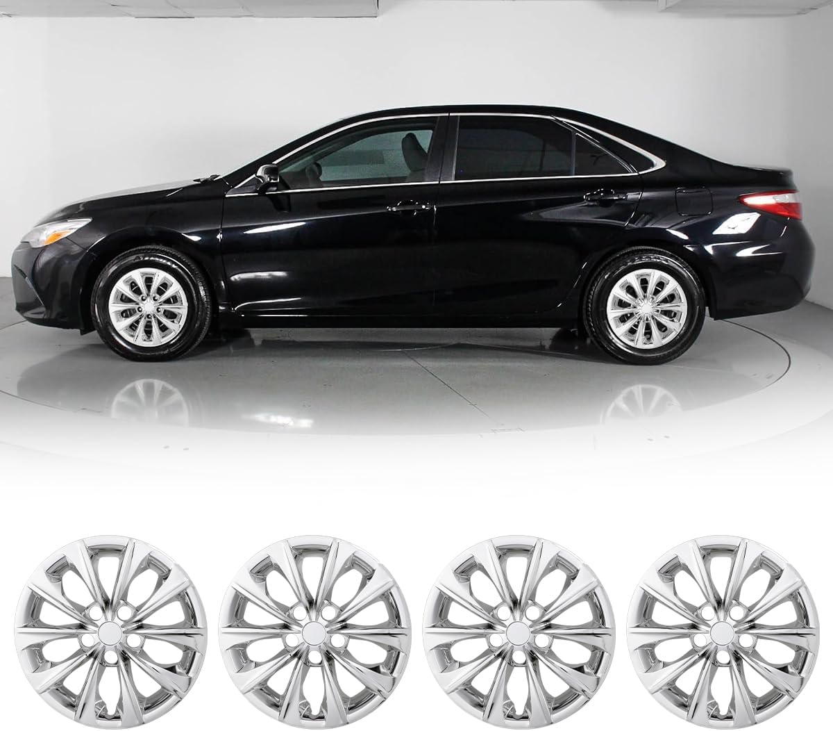 CPW 16'' Hubcaps Fit for 2015 2016 2017 Camry, Wheels Rim Cover Fit for Toyota 2015 2016 2017 Toyota Camry Hybrid 16'' Steel Wheels, ABS & PC Material Hub Caps Set of 4 (16-Inch, Chrome)