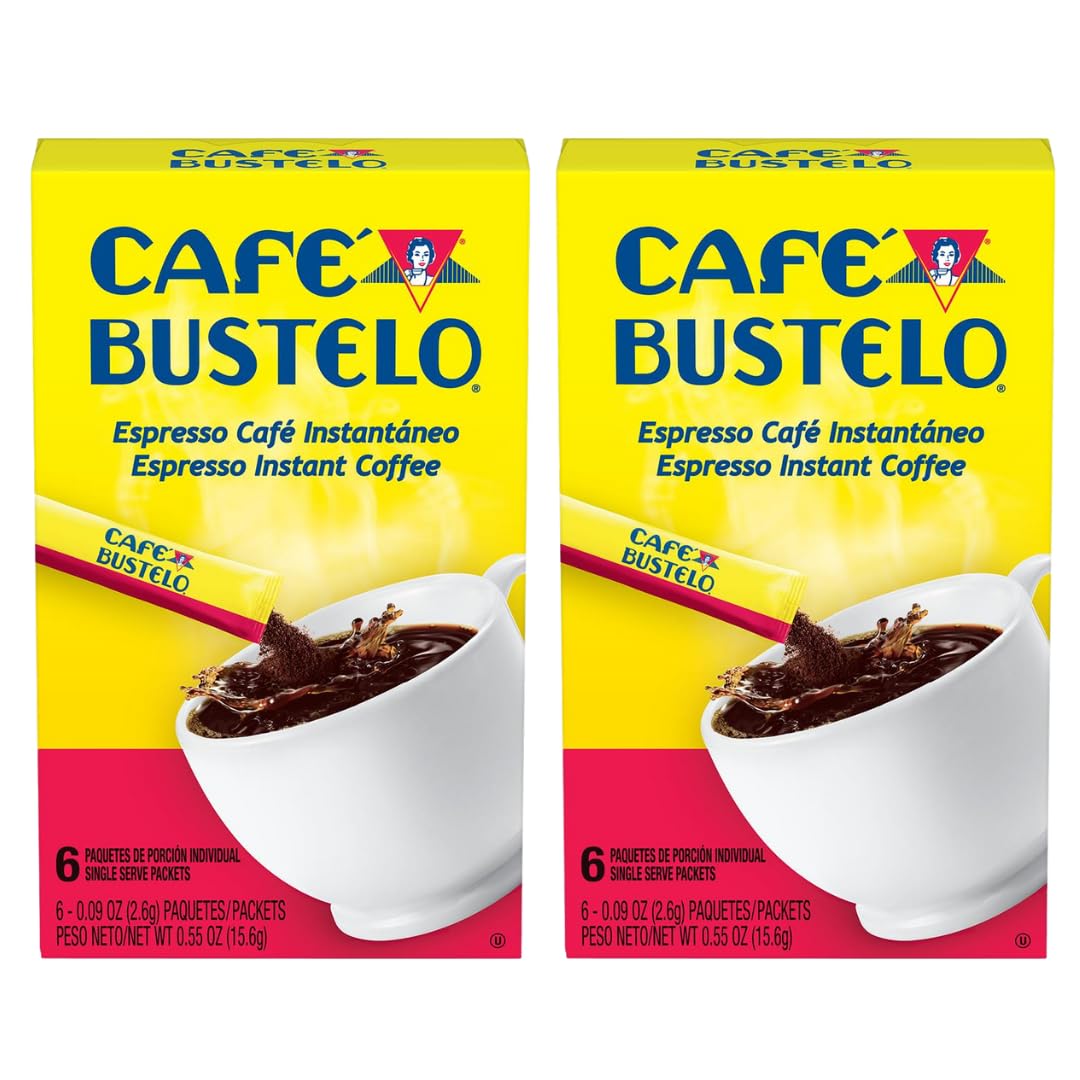 Prexio Cafe Bustelo Instant Coffee Single Serve Packets, 6 Count (Pack of 2) - Convenient & Flavorful Coffee On-the-Go