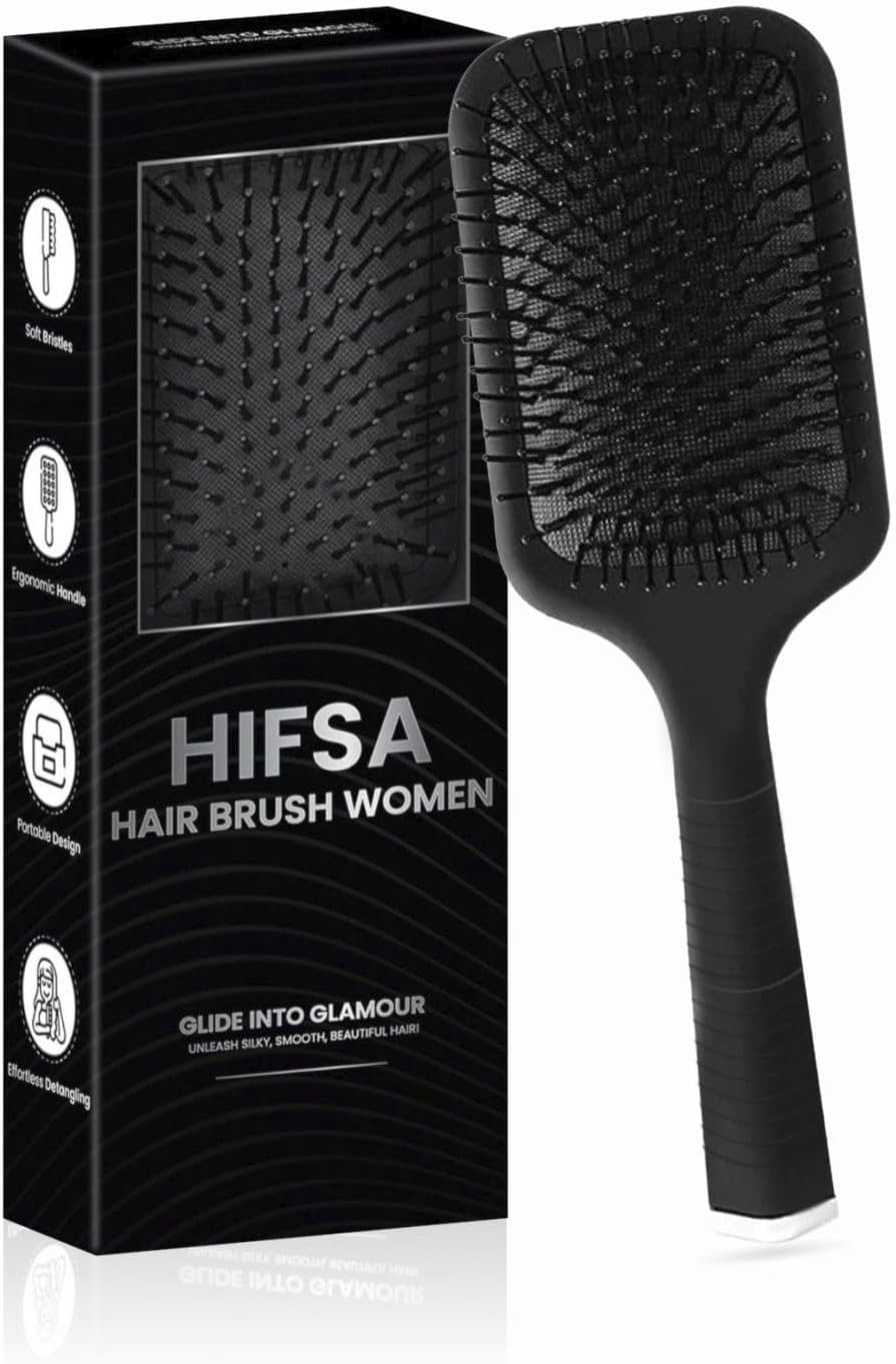 Paddle Hair Brush Women Hair Brush Blow Drying Professional Hairbrush Easy Grip Handle Hair Comb Straightening & Detangle Brush For Wet Dry Long Thick Thin Curly Natural Hair Salon Supplies (1Pc)