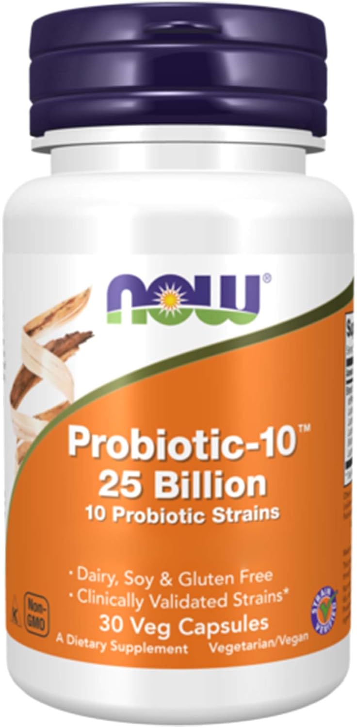 Now Foods, Probiotic-10, 10 Bacterial Strains, 25 Billion Bacterial Cultures, 30 Vegan Capsules, SOYA-Free, Vegetarian, Gluten-Free, GMO-Free