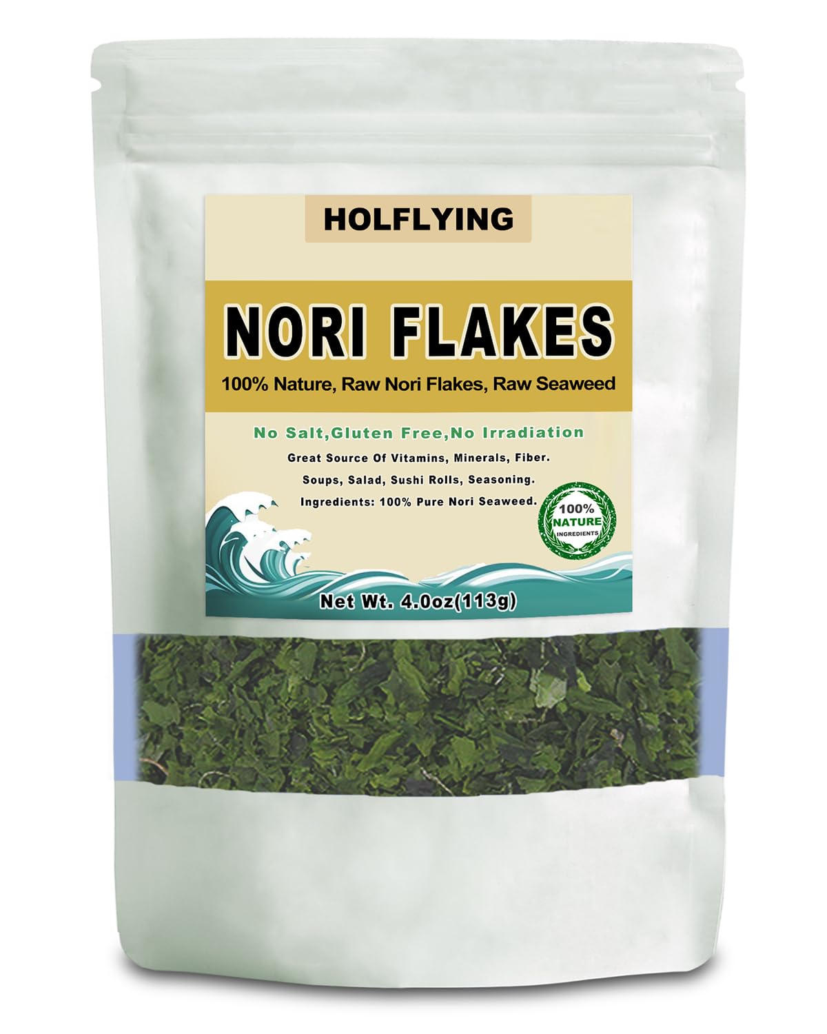 HOLFLYING 100% Natural Nori Flakes, Dried Nori Seaweed, Pure and Raw, 4.0oz(113g)