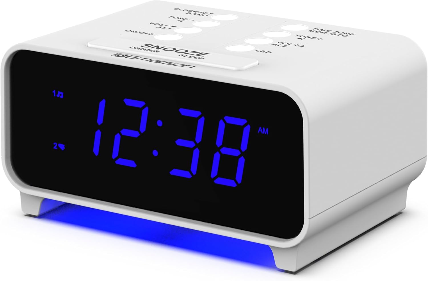 Emerson CKS1500 SmartSet Dual Alarm Clock Radio with AM/FM, 0.9” Blue LED Display, 4-Level Dimmer, Blue Accent Light, Sleep Timer & Auto Time Setting