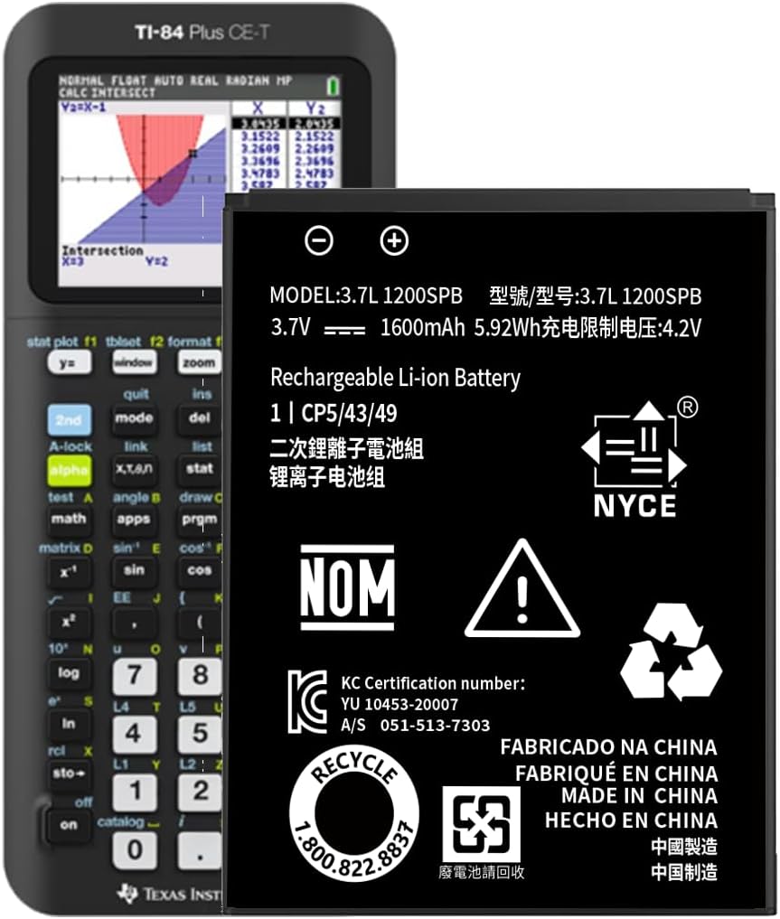 TI-84 Plus CE Battery,[2025 New Upgraded] 1600mAh Fits Texas Instruments TI-84 Plus CE,TI Nspire CX/CX II、TI Nspire CX CAS/CX II CAS,P/N:P11P35-11-N01/3.7L High Capacity Battery