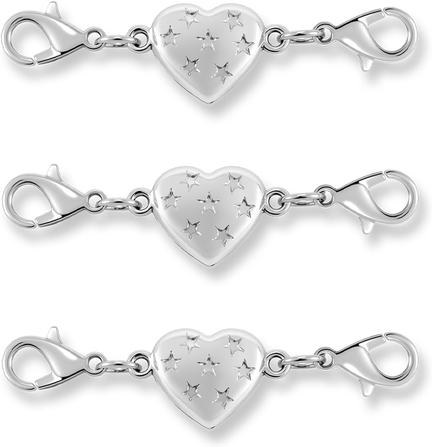 Magnetic Clasp Converter, Heart Design Lobster Clasps for Necklaces and Bracelets, Gold and Silver (3pcs Silvery)