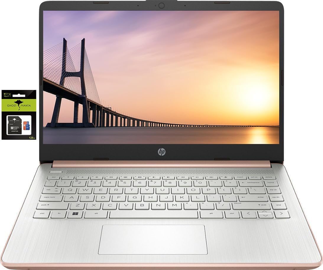 hp 14" Laptop Stream Ultral Light for Students and Business, Quad-core Intel Celeron Processor, 8GB RAM, 256GB Storage (128GB eMMC+128GB Ghost Manta SD Card), 1 Year Office 365, HDMI, Win 11