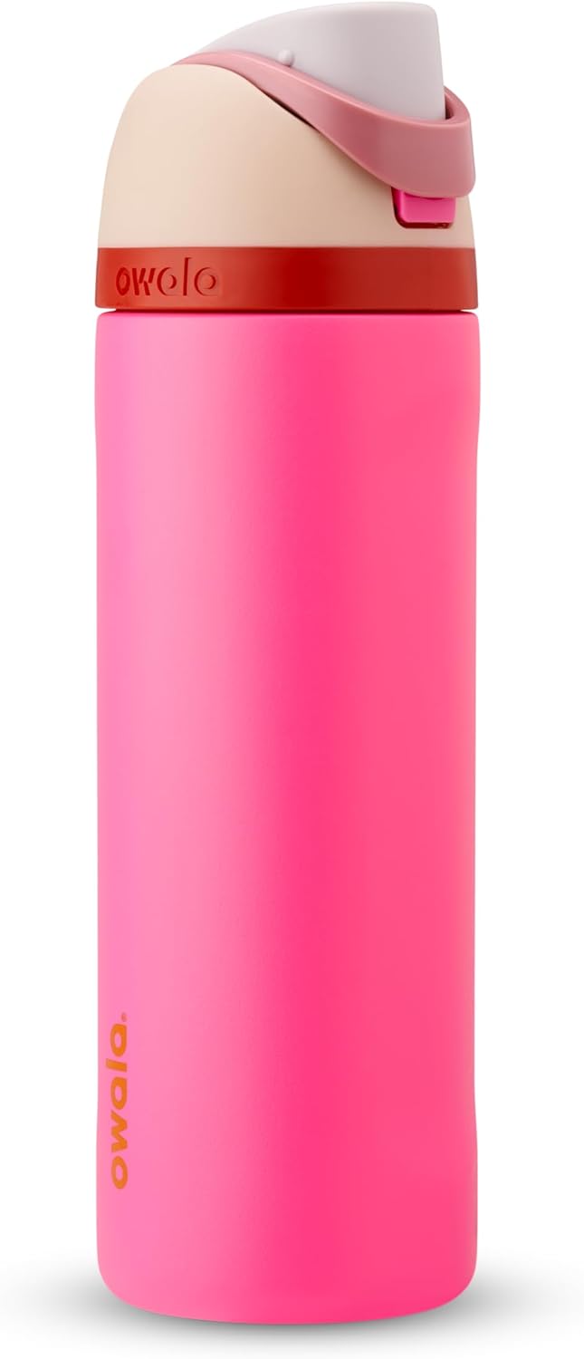 Owala FreeSip Insulated Stainless Steel Water Bottle with Straw for Sports and Travel, BPA-Free, 24-oz, Tan/Pink (Can You See Me?)