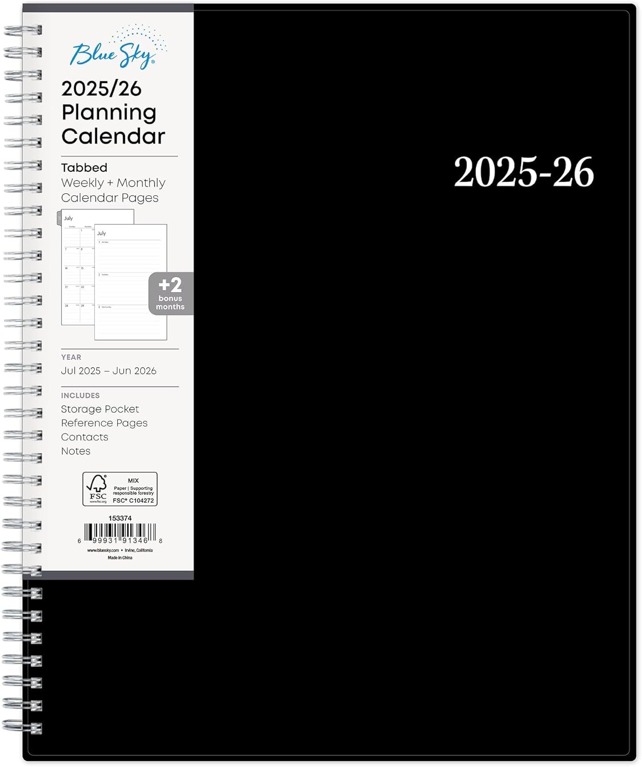 Blue Sky 2025-2026 Weekly and Monthly Academic Year Planner Calendar, July - June, 8.5" x 11", Flexible Cover, Wirebound, Laminated Tabs, Storage Pocket, Enterprise (Enterprise 2025-2026, 8.5" x 11")