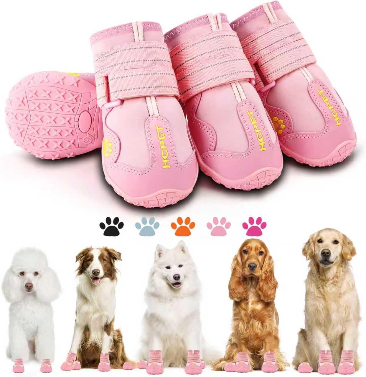 Hcpet Dog Boots, Dog Shoes for Large Dogs, Medium Dog Boots & Paw Protectors, Anti-Slip Dog Booties for Hot Pavement Winter Snow Hiking with Reflective Straps Pink Size 6
