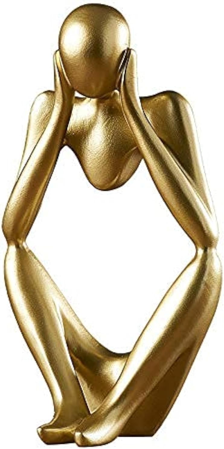 Asng Resin Thinker Style Abstract Sculpture Statue Collectible Figurines Home Office Bookshelf Desktop Decor (Gold,Think Deeply, Small)