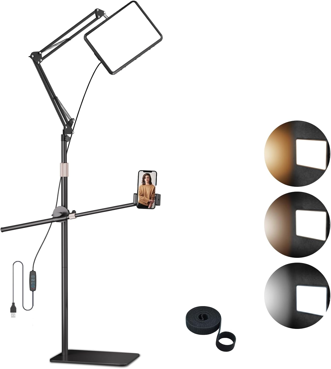 LED Video Light Kit with 82'' Extendable Stand and Phone Holder, Studio Lights 2800-7000K Dimmable Photography Lighting Kit, Streaming Light for Video Recording, Game Streaming, YouTube, Makeup