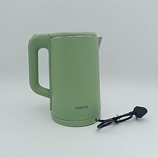 FEBOTE Electric kettles Double wall hot water boiler quiet boil and cool touch teapot 1500W fast boil, green