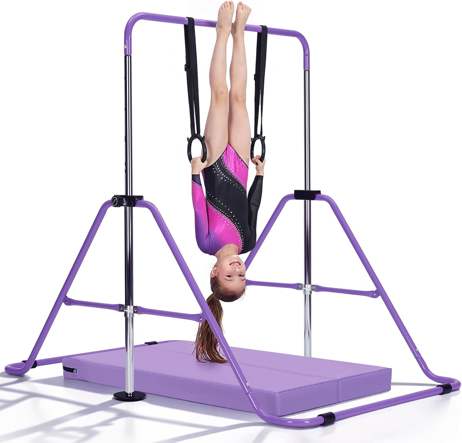 Kids Gymnastics Bar with Mat – Adjustable Easy Assembly Training Kip Bar Horizontal Bar for Home, Gymnastics Equipment for Kid 5-12 years
