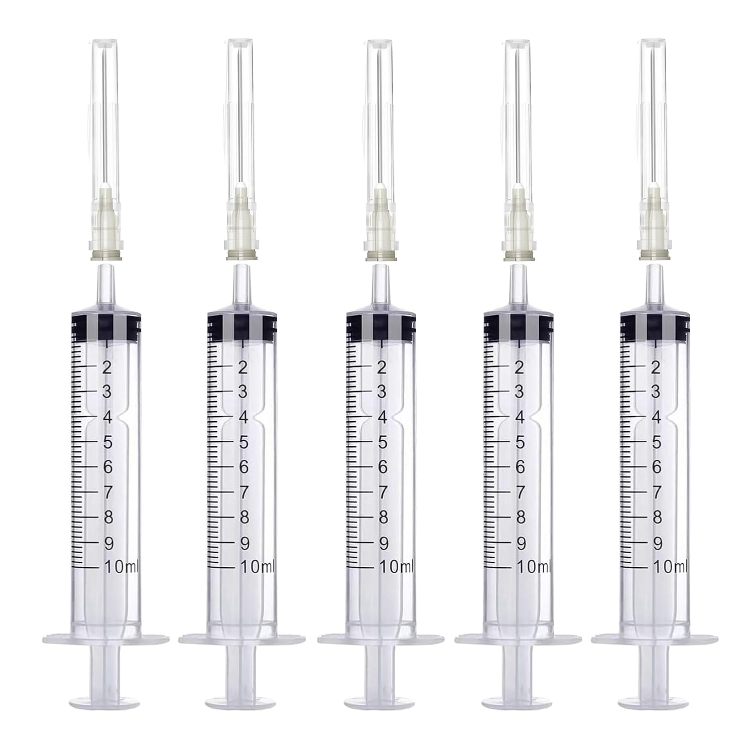 5 Pack 10ml Plastic Syringe with Needle, Syringe for Liquid, Oral, Scientific Labs, Measurement, Dispensing, Feeding Pets, Oil or Glue Applicator, Individually Wrapped (10 ML)