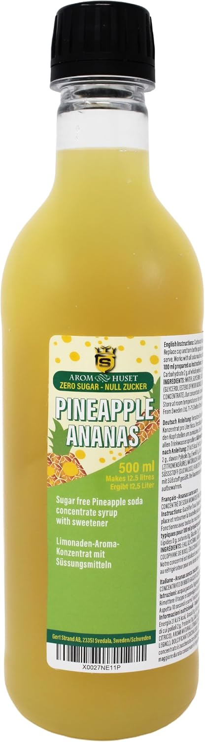 Aromhuset Pineapple Soda Concentrate 500 ml - Sugar Free - Make 12.5 Litres of Sugar-Free Soft Drink by Adding Flavouring Syrup to Carbonated Sparkling Fizzy Water