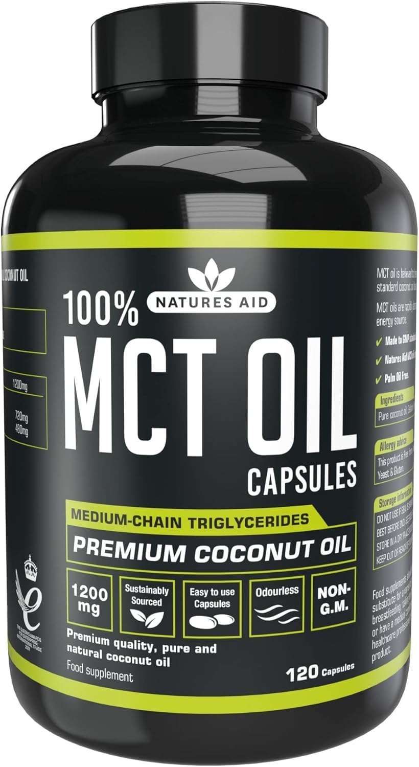 Natures Aid MCT Oil Capsules 1200mg Supplement – 120 Capsules