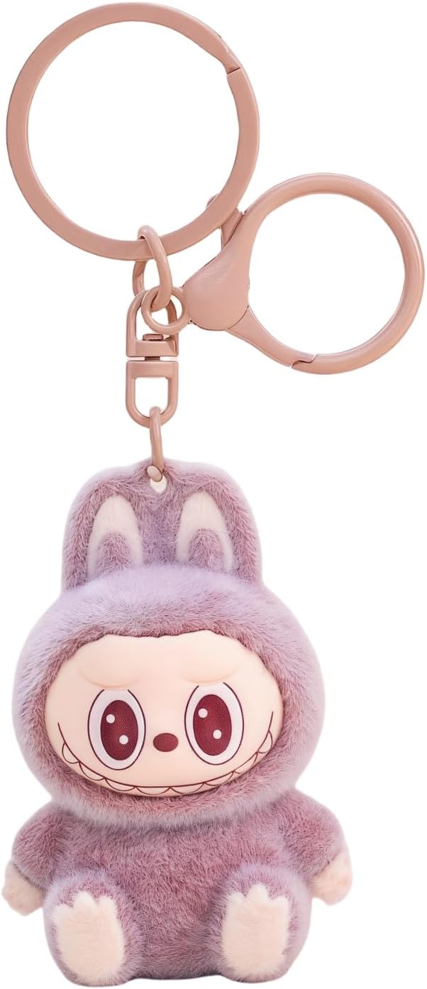 Xinbalove Labubu Keychain, Flocking Labubu Monsters Cute Kawaii Home Decoration,Hanging Pendant Gifts, Key Ring Accessories
