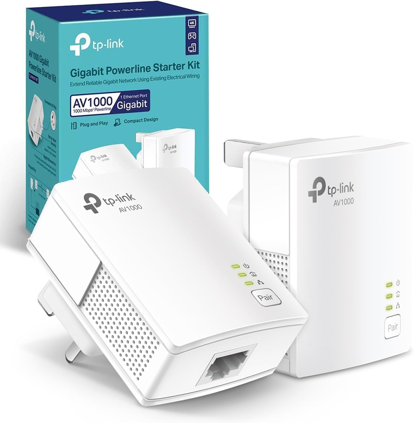 TP-Link TL-PA717 KIT 1-Port Gigabit Powerline Starter Kit, Data Transfer Speed Up to 1000 Mbps, Ideal for HD/3D/4K Video Streaming and Online Gaming(for Wired Only), No Configuration Required