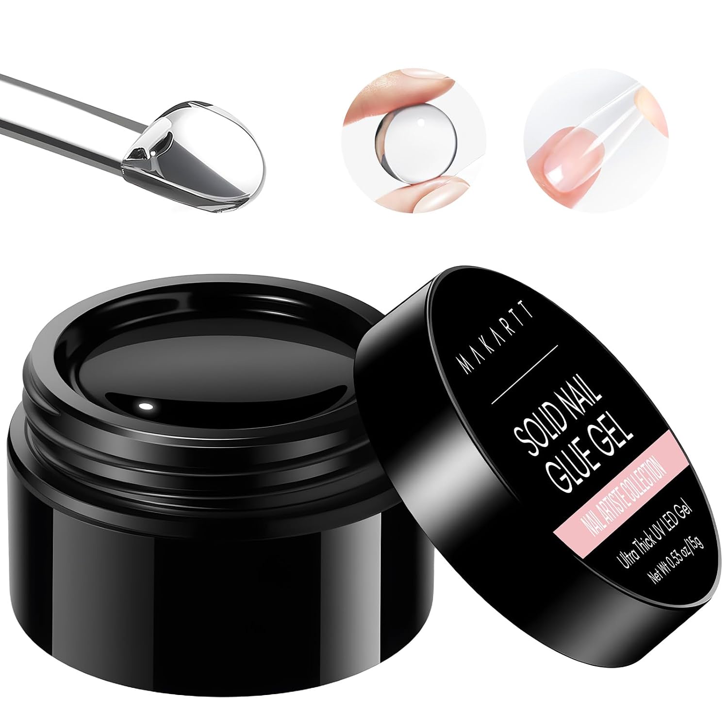 Makartt Solid Nail Glue Gel for Press On Nails & Clear Tips, Hema-Free,15ML