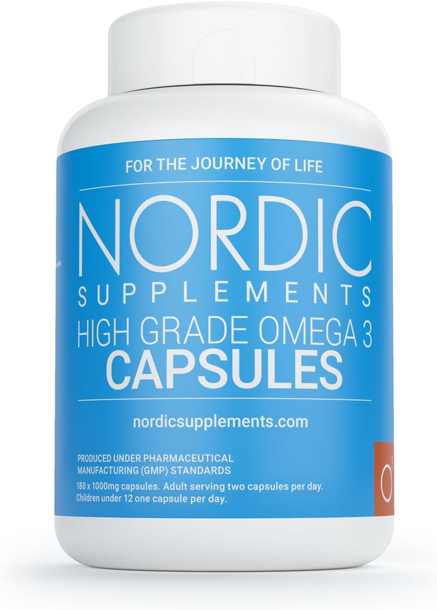 Nordic Supplements High Strength Pharmaceutical Grade Omega 3 Fish Oil 1000mg Capsules - Pot of 180 Capsules