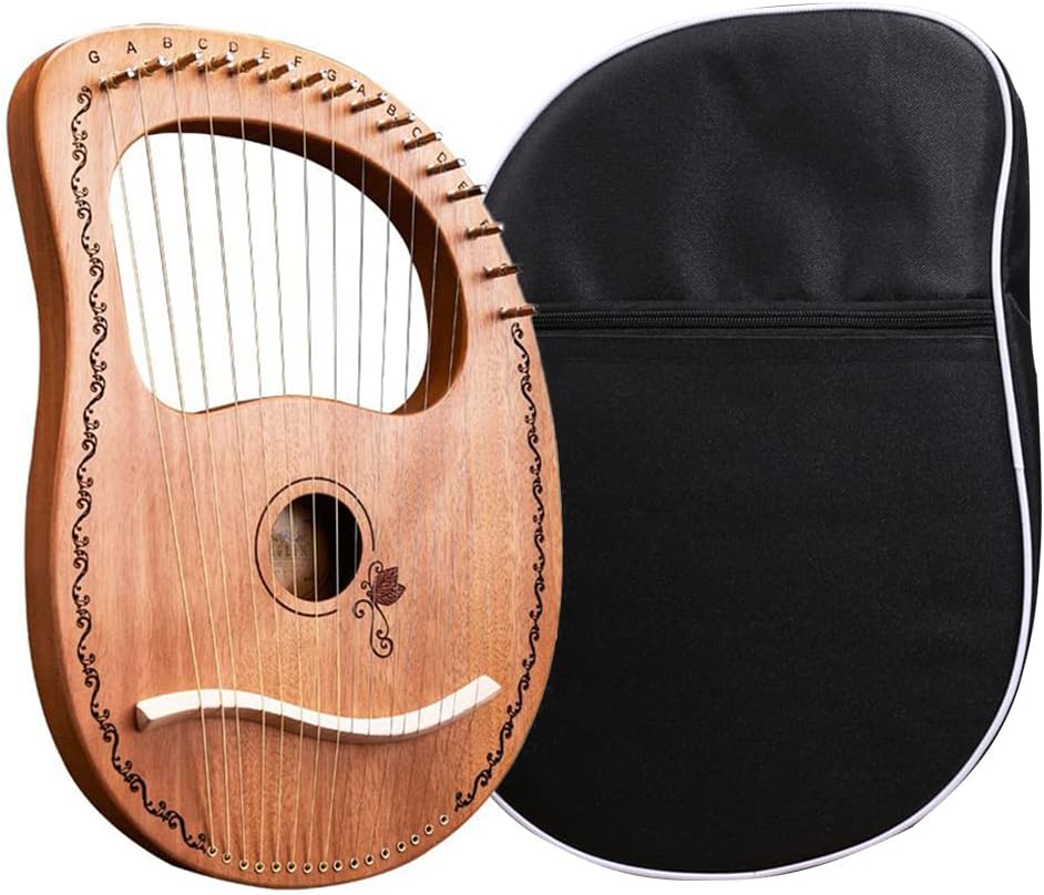 Lyre Harp,Mahogany Body 16 Metal Strings with Bag - Sturdy Orchestral String Instrument Mahogany Acoustic Harp for Kids, Friends, Music Lovers