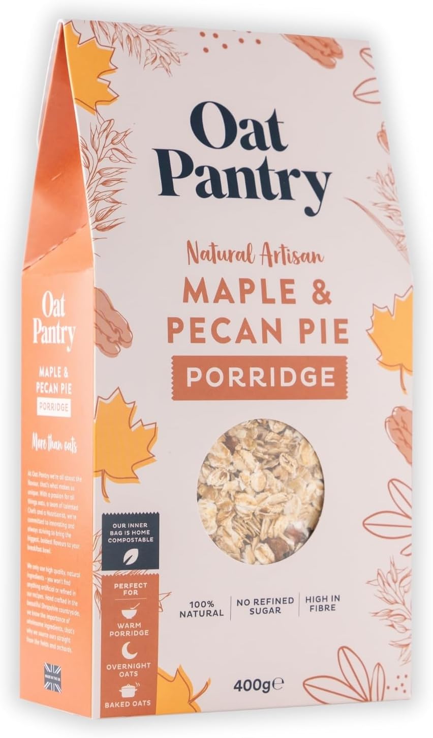 Oat Pantry Maple & Pecan Pie Porridge Oats, 400g (10 Servings) | 100% Natural, Gluten Free, High in Fibre, Vegan, No Refined Sugar | Made in UK