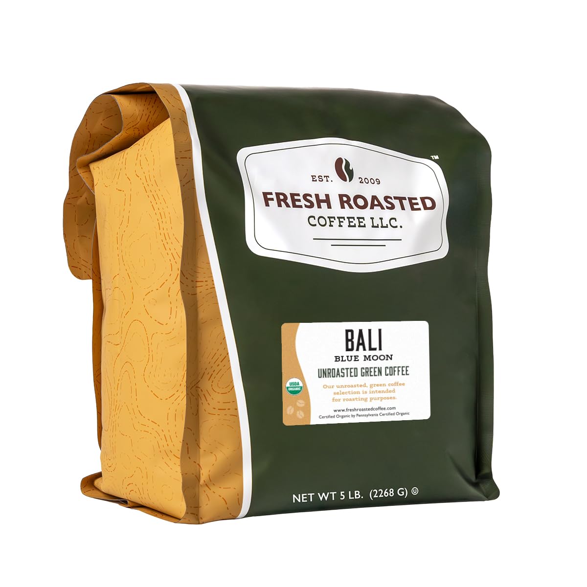 Fresh Roasted Coffee, Unroasted Organic Bali Blue Moon | USDA Organic, 100% Single Origin, Kosher | 5 Pound